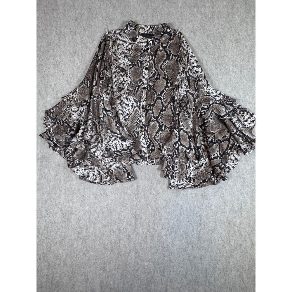 k158. Gracia Snakeskin Print Ruffle Bell Sleeve Blouse Boho Western size Large